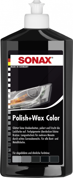 Kaufe die SONAX Polish+Wax Color schwarz 500ml jetzt zu einem erschwinglichen Preis in unserem Autopflege Onlineshop